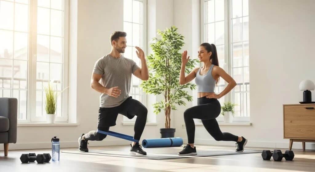 Trainer leading a mobile session at a client's home — convenient and personalized